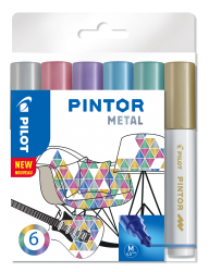 PILOT PINTOR MARKER METAL MEDIUM 6-PACK